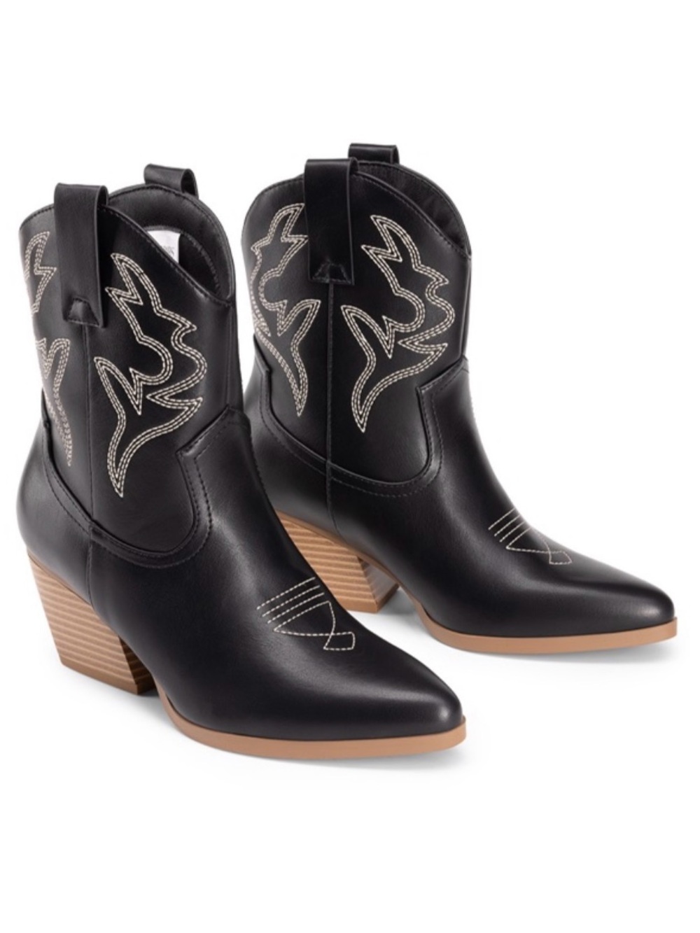 Dream Pairs Black Western Ankle Booties with Contrast Stitching